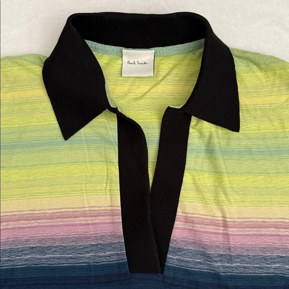 Paul Smith | V-Neck Contrast Collar Striped Cotton T-Shirt Made in Italy (M) - Picture 2 of 15
